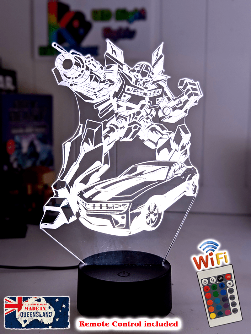 BUMBLE BEE TRANSFORMERS PERSONALISED NAME 3D LED NIGHT LIGHT KIDS BEDROOM LAMP - KustomboxNight Lights & Ambient LightingKustomboxStandard Size - No Name