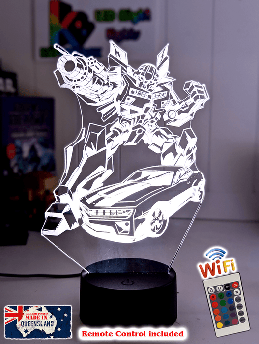 BUMBLE BEE TRANSFORMERS PERSONALISED NAME 3D LED NIGHT LIGHT KIDS BEDROOM LAMP - KustomboxNight Lights & Ambient LightingKustomboxStandard Size - No Name