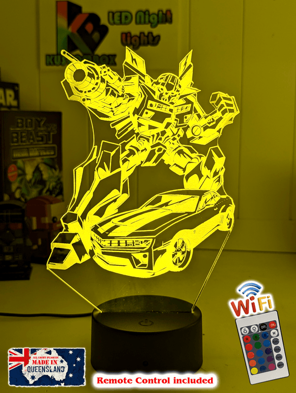 BUMBLE BEE TRANSFORMERS PERSONALISED NAME 3D LED NIGHT LIGHT KIDS BEDROOM LAMP - KustomboxNight Lights & Ambient LightingKustomboxStandard Size - No Name