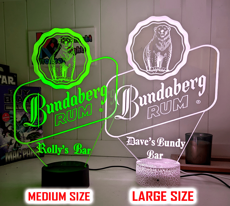 Bundaberg Rum 3D LED Night Light Custom Colour Changing Mancave Bar Sign - KustomboxNight Lights & Ambient LightingKustomboxStandard Size