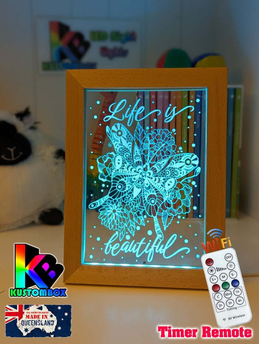 Butterflies Life is Beautiful Personalised Name Timber Frame USB 3D LED Night Light Lamp - KustomboxNight Lights & Ambient LightingKustomboxTimber Frame Light - $34.99