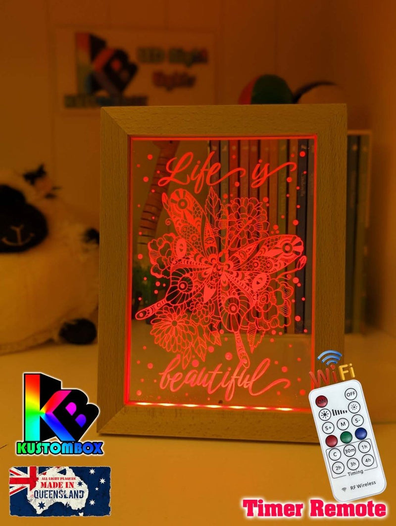Butterflies Life is Beautiful Personalised Name Timber Frame USB 3D LED Night Light Lamp - KustomboxNight Lights & Ambient LightingKustomboxTimber Frame Light - $34.99