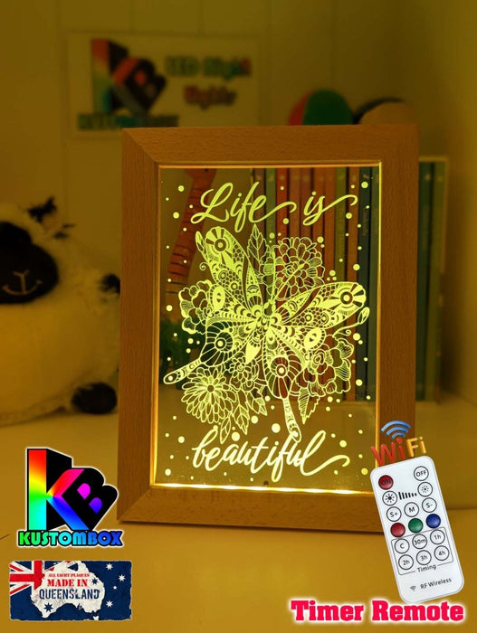 Butterflies Life is Beautiful Personalised Name Timber Frame USB 3D LED Night Light Lamp - KustomboxNight Lights & Ambient LightingKustomboxTimber Frame Light - $34.99