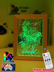 Butterflies Life is Beautiful Personalised Name Timber Frame USB 3D LED Night Light Lamp - KustomboxNight Lights & Ambient LightingKustomboxTimber Frame Light - $34.99