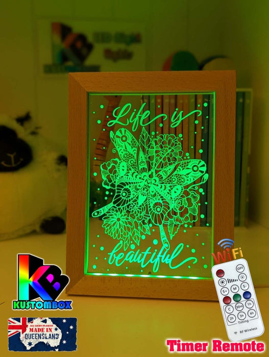 Butterflies Life is Beautiful Personalised Name Timber Frame USB 3D LED Night Light Lamp - KustomboxNight Lights & Ambient LightingKustomboxTimber Frame Light - $34.99