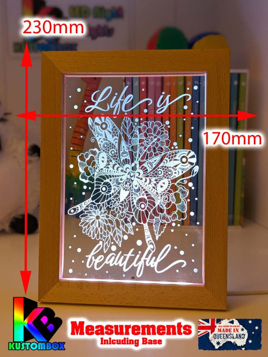 Butterflies Life is Beautiful Personalised Name Timber Frame USB 3D LED Night Light Lamp - KustomboxNight Lights & Ambient LightingKustomboxTimber Frame Light - $34.99