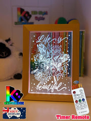 Butterflies Life is Beautiful Personalised Name Timber Frame USB 3D LED Night Light Lamp - KustomboxNight Lights & Ambient LightingKustomboxTimber Frame Light - $34.99