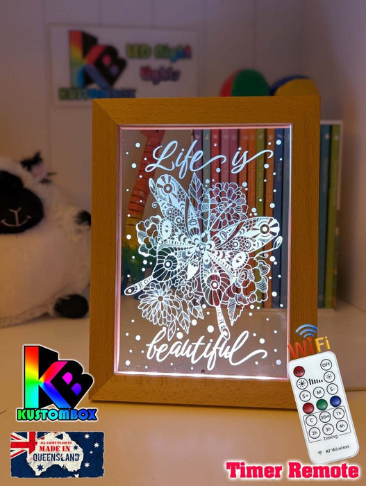 Butterflies Life is Beautiful Personalised Name Timber Frame USB 3D LED Night Light Lamp - KustomboxNight Lights & Ambient LightingKustomboxTimber Frame Light - $34.99