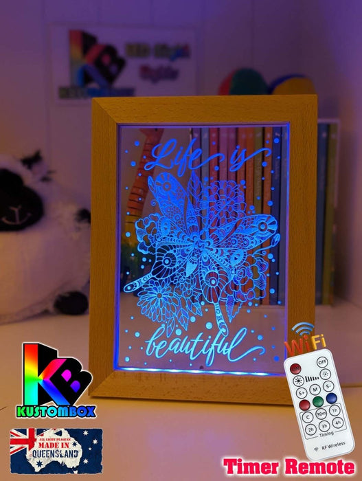 Butterflies Life is Beautiful Personalised Name Timber Frame USB 3D LED Night Light Lamp - KustomboxNight Lights & Ambient LightingKustomboxTimber Frame Light - $34.99