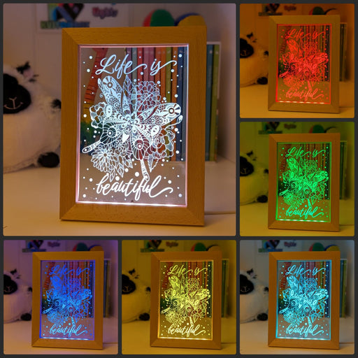 Butterflies Life is Beautiful Personalised Name Timber Frame USB 3D LED Night Light Lamp - KustomboxNight Lights & Ambient LightingKustomboxTimber Frame Light - $34.99