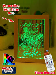 Butterflies Life is Beautiful Personalised Name Timber Frame USB 3D LED Night Light Lamp - KustomboxNight Lights & Ambient LightingKustomboxTimber Frame Light - $34.99