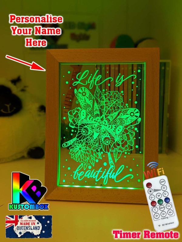 Butterflies Life is Beautiful Personalised Name Timber Frame USB 3D LED Night Light Lamp - KustomboxNight Lights & Ambient LightingKustomboxTimber Frame Light - $34.99