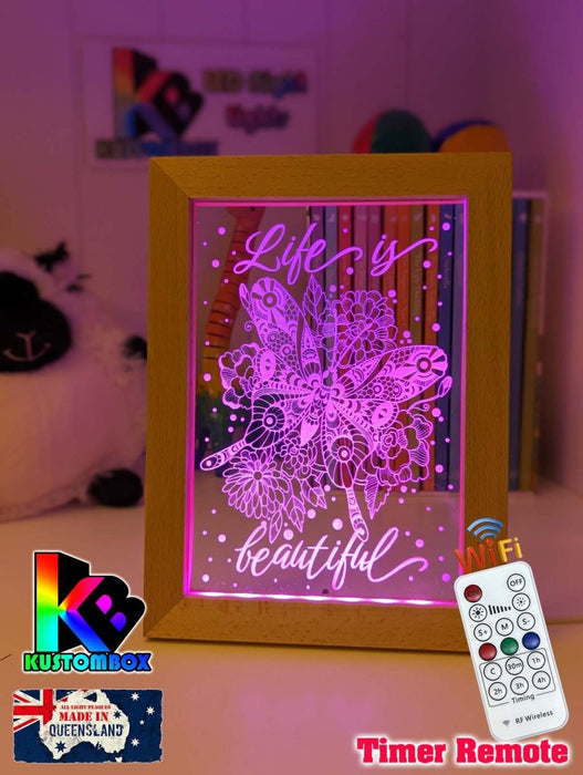 Butterflies Life is Beautiful Personalised Name Timber Frame USB 3D LED Night Light Lamp - KustomboxNight Lights & Ambient LightingKustomboxTimber Frame Light - $34.99