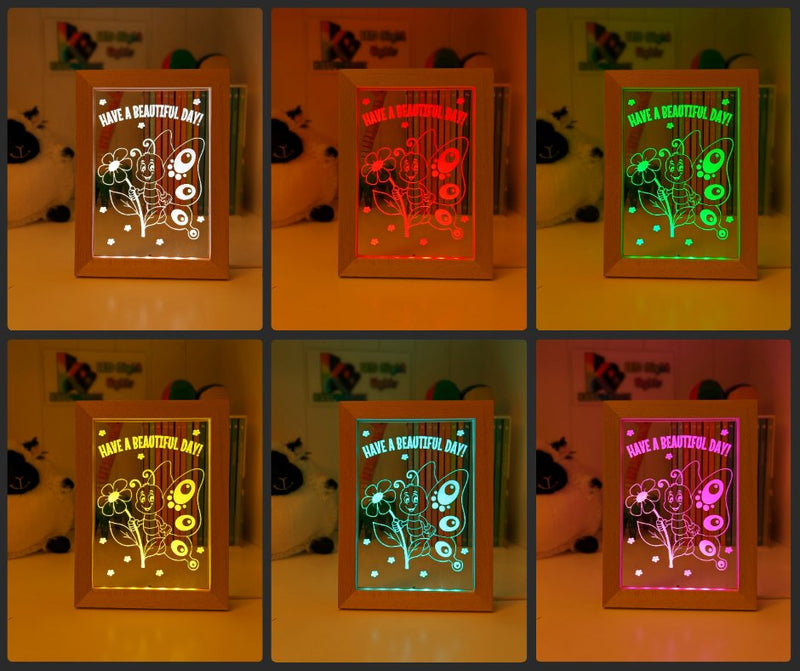Butterfly - Have a beautiful Day Motivational Quote Timber Frame USB 3D LED Night Light Lamp - KustomboxNight Lights & Ambient LightingKustomboxTimber Frame Light