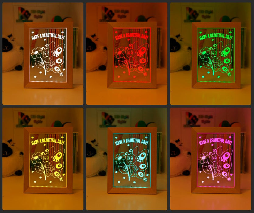 Butterfly - Have a beautiful Day Motivational Quote Timber Frame USB 3D LED Night Light Lamp - KustomboxNight Lights & Ambient LightingKustomboxTimber Frame Light