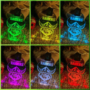 Personalised Canberra Raiders LED acrylic bauble glowing in multiple colours with team logo