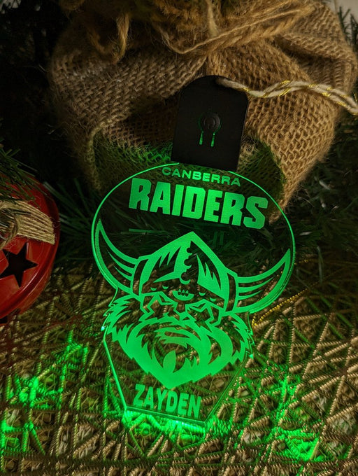 Canberra Raiders 7 colour rechargeable LED acrylic light bauble with custom name engraving