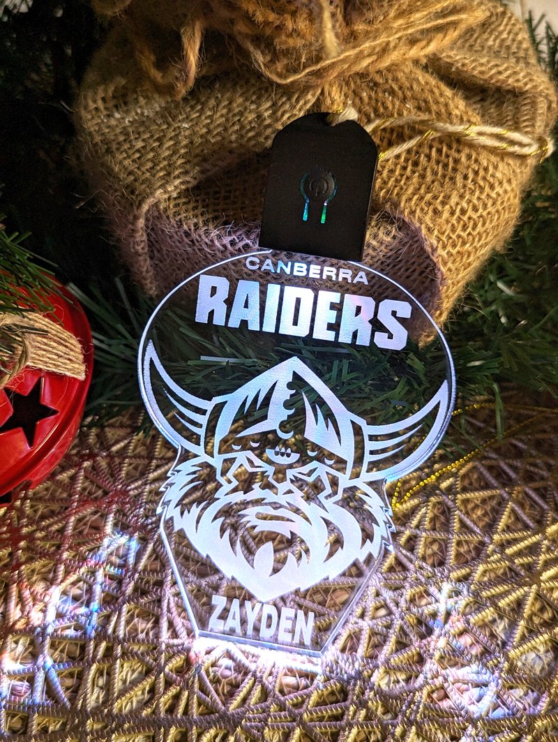 Canberra Raiders Football Personalised Christmas Bauble 3D LED Light Decoration - KustomboxNight Lights & Ambient LightingKustomboxBauble - No Name