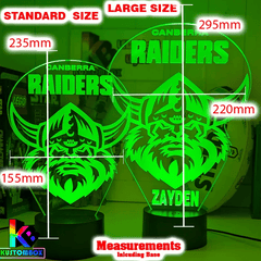 Canberra Raiders Personalised 3D LED Night Light - KustomboxNight Lights & Ambient LightingKustomboxStandard SizeBlack 16 Colours + Remote