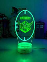 Canberra Raiders logo 3D acrylic light with 16-colour remote, ideal NRL gift for bedroom or bar, white crackle base 
