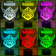 Canberra Raiders logo LED night light with engraved name option and remote colour control