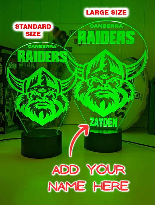 Custom Canberra Raiders LED lamp with 7-colour glow, perfect NRL-themed gift. dual size lamps
