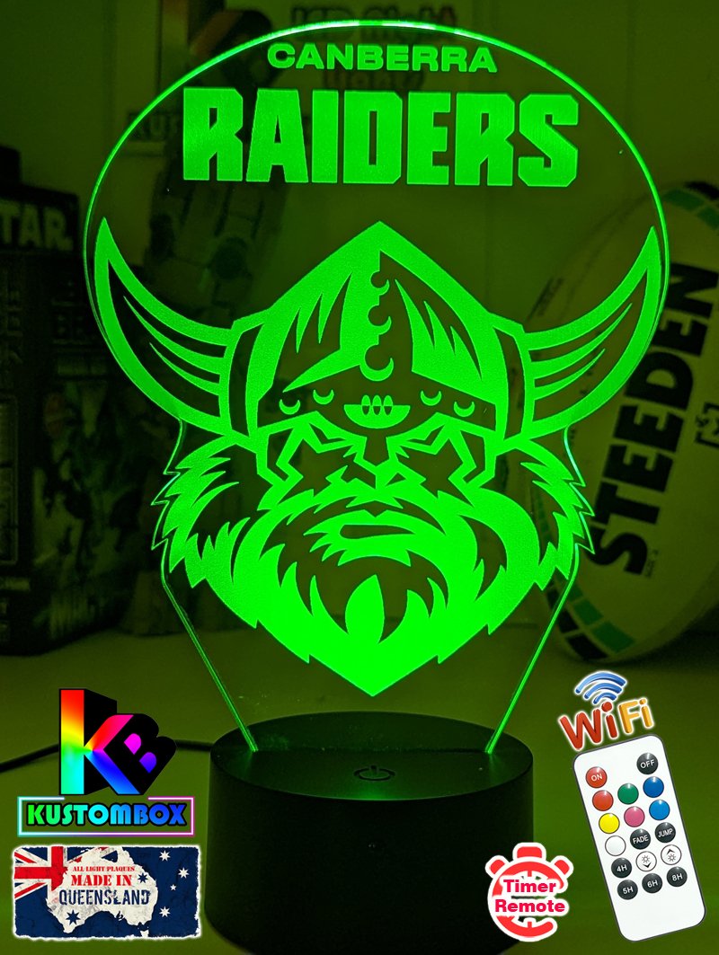 Canberra Raiders rugby league 3D LED night light with USB power and multi-colour fade mode
