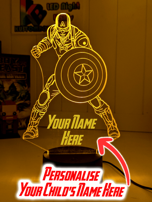 Captain America Personalised Name 3D LED Night Light Lamp - KustomboxNight Lights & Ambient LightingKustomboxStandard Size - No Name