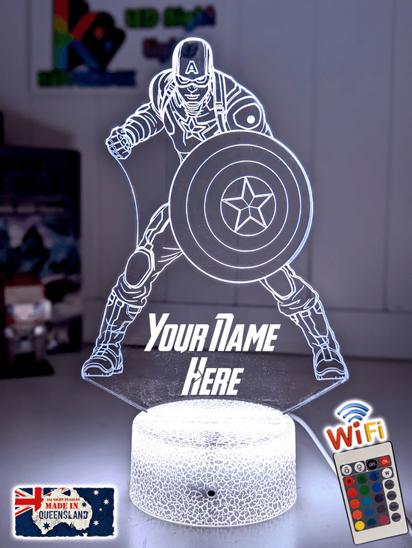 Captain America Personalised Name 3D LED Night Light Lamp - KustomboxNight Lights & Ambient LightingKustomboxStandard Size - No Name