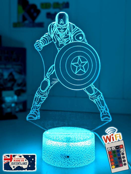 Captain America Personalised Name 3D LED Night Light Lamp - KustomboxNight Lights & Ambient LightingKustomboxStandard Size - No Name
