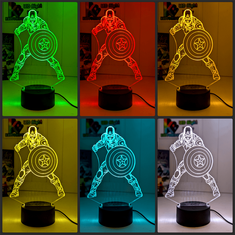 Captain America Personalised Name 3D LED Night Light Lamp - KustomboxNight Lights & Ambient LightingKustomboxStandard Size - No Name