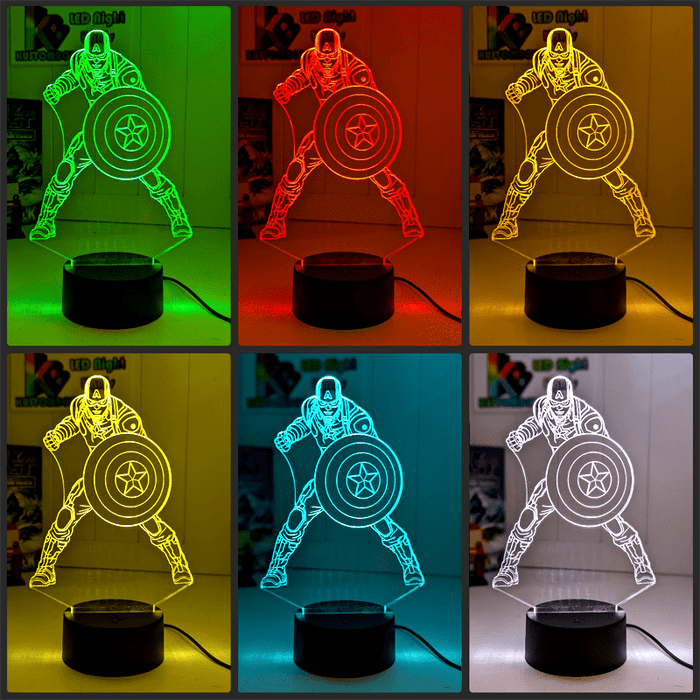 Captain America Personalised Name 3D LED Night Light Lamp - KustomboxNight Lights & Ambient LightingKustomboxStandard Size - No Name