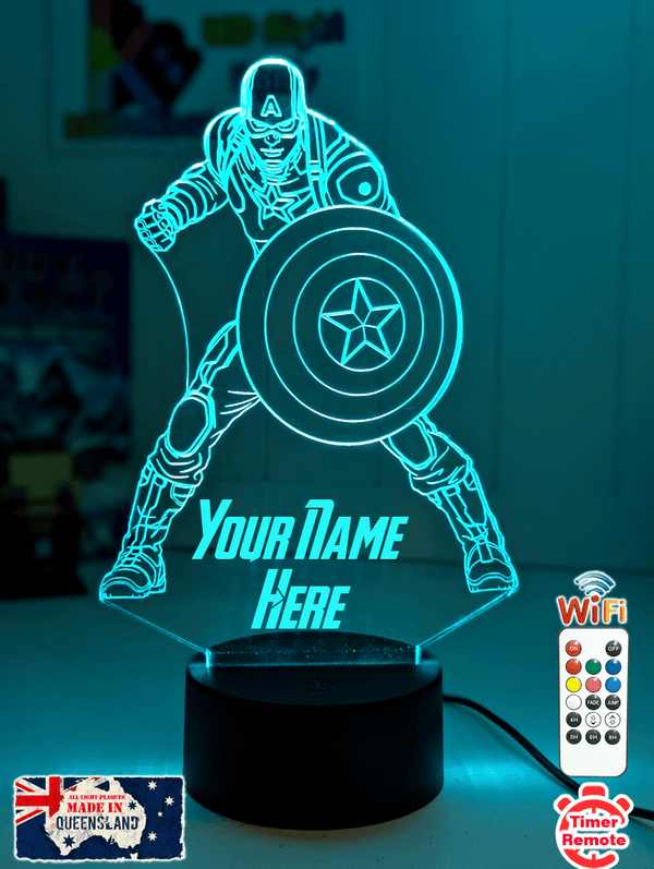 Captain America Personalised Name 3D LED Night Light Lamp - KustomboxNight Lights & Ambient LightingKustomboxStandard Size - No Name