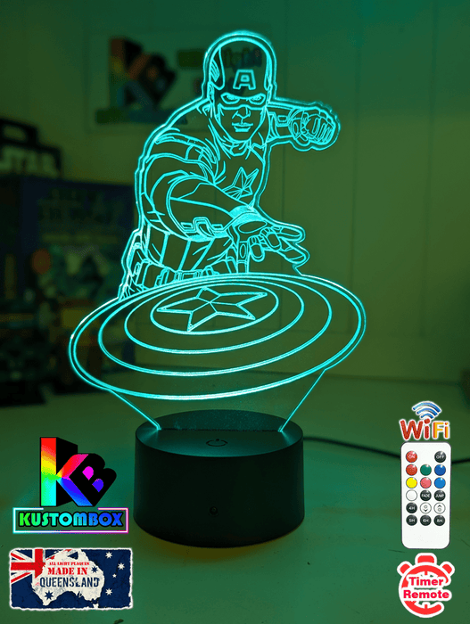 Captain America & Shield 3D LED Night Light Lamp Childrens Room - KustomboxNight Lights & Ambient LightingKustomboxStandard Size