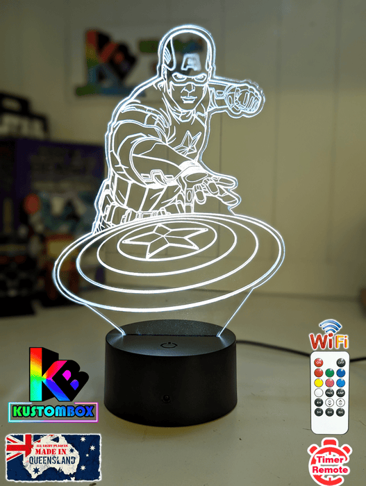 Captain America & Shield 3D LED Night Light Lamp Childrens Room - KustomboxNight Lights & Ambient LightingKustomboxStandard Size