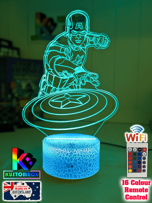 Captain America & Shield 3D LED Night Light Lamp Childrens Room - KustomboxNight Lights & Ambient LightingKustomboxStandard Size