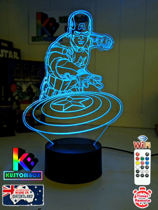 Captain America & Shield 3D LED Night Light Lamp Childrens Room - KustomboxNight Lights & Ambient LightingKustomboxStandard Size