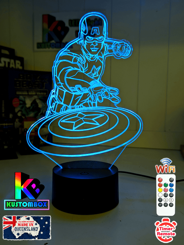 Captain America & Shield 3D LED Night Light Lamp Childrens Room - KustomboxNight Lights & Ambient LightingKustomboxStandard Size