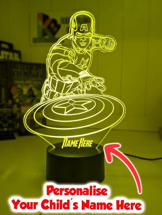 Captain America & Shield 3D LED Night Light Lamp Childrens Room - KustomboxNight Lights & Ambient LightingKustomboxStandard Size