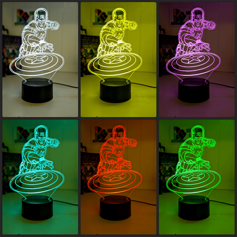 Captain America & Shield 3D LED Night Light Lamp Childrens Room - KustomboxNight Lights & Ambient LightingKustomboxStandard Size