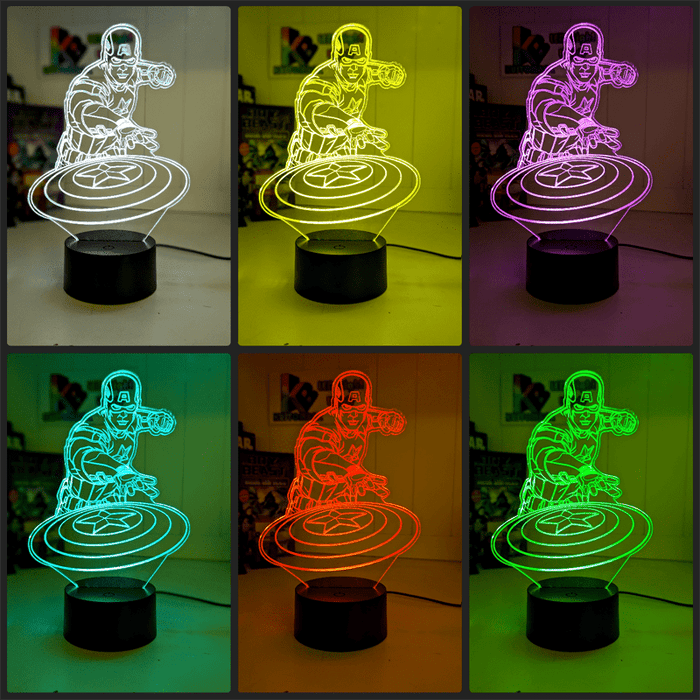 Captain America & Shield 3D LED Night Light Lamp Childrens Room - KustomboxNight Lights & Ambient LightingKustomboxStandard Size