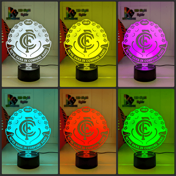 CARLTON Blues Football Club 3D LED Night Light Lamp black base collage colour changing