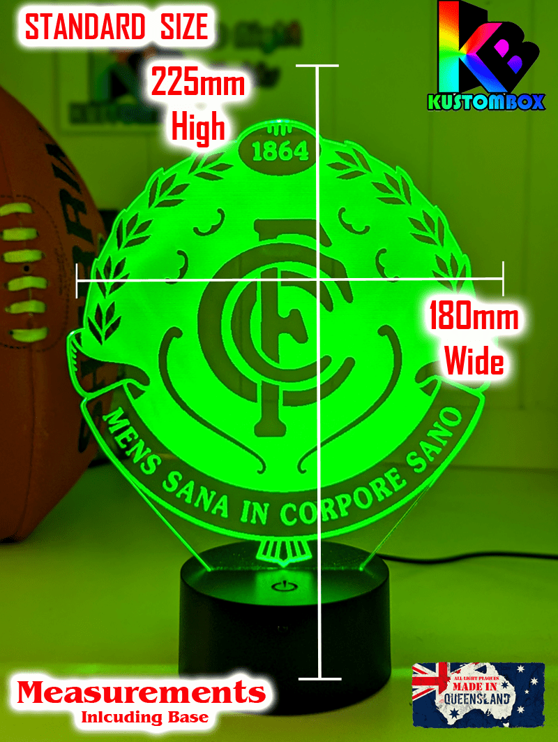 Carlton Blues FC 3D LED night light glowing softly in a child’s bedroom with remote control.