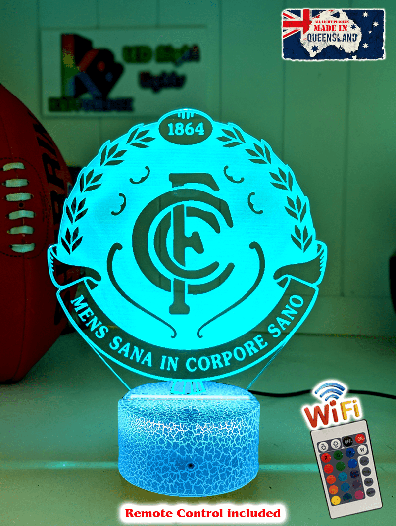 CARLTON Blues Football Club 3D LED Night Light Lamp white crackle base