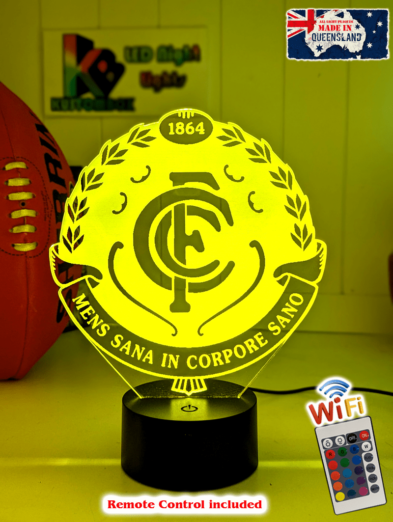 Carlton Blues FC 3D LED lamp with 16-colour remote control – adjustable brightness and fade.