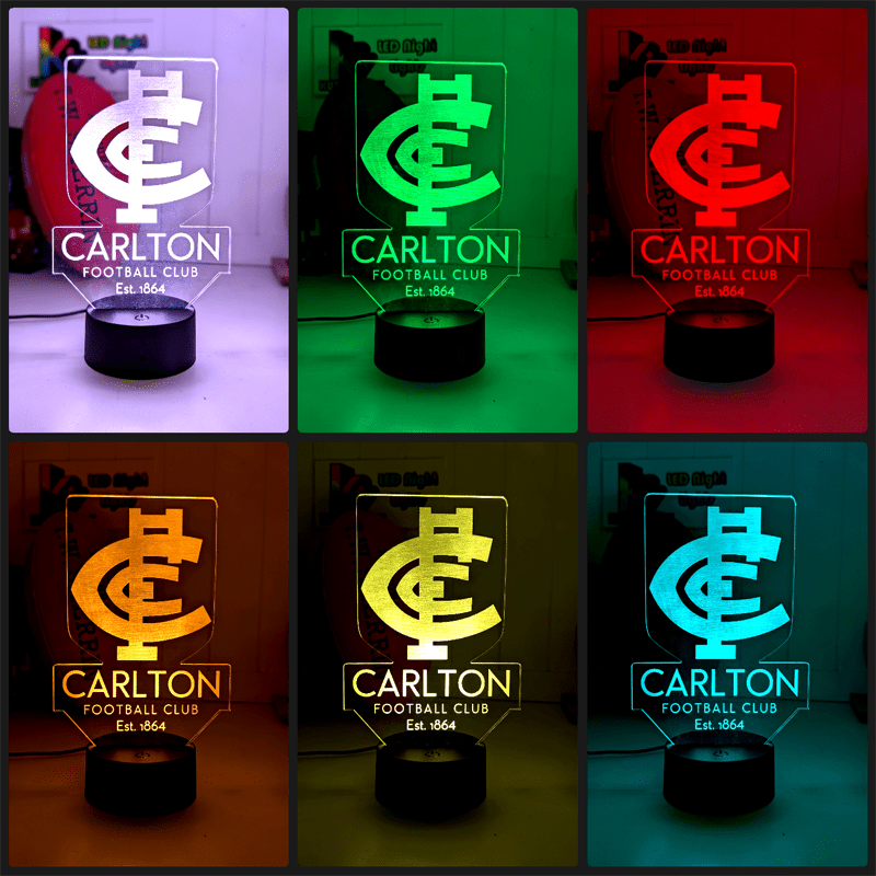 Carlton Blues 3D LED lamp with 16-colour remote control – adjustable brightness and fade.collage 