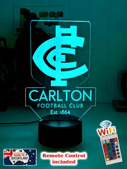 Carlton Blues logo outline shaped 3d LED lamp with 16-colour light modes and remote.
