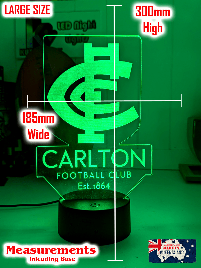CARLTON Blues Football Club 3D LED Night Light Sports Lamp size chart large size 