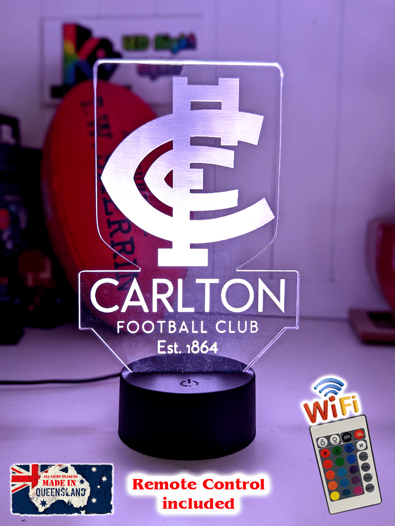 Carlton Blues 3D LED lamp with 16-colour remote control – adjustable brightness and fade.