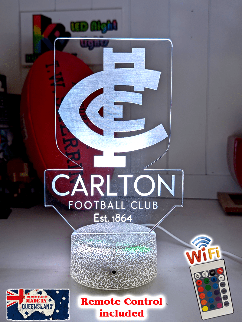CARLTON Blues Football Club 3D LED Night Light Sports Lamp white crackle base option 